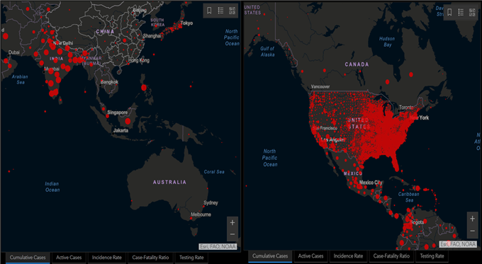 Bản đồ Covid Hoa Kỳ và Châu Á
