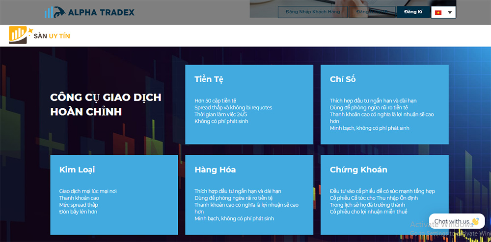 Đánh giá sàn Alpha Tradex: Sản phẩm