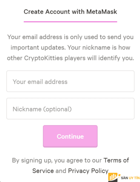 Nhập địa chỉ Email và Nickname của người chơi