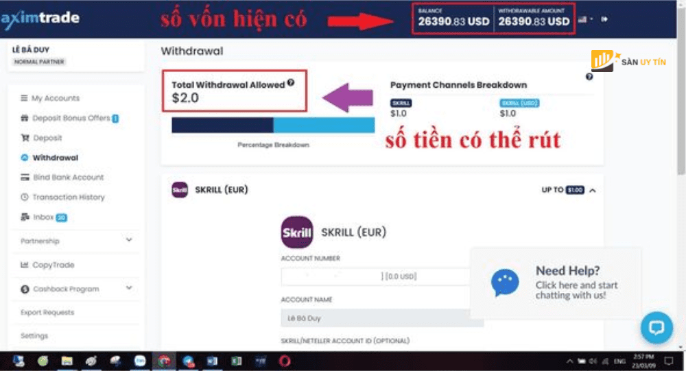 AximTrade cho phep trader duoc rut 2 USD duy nhat