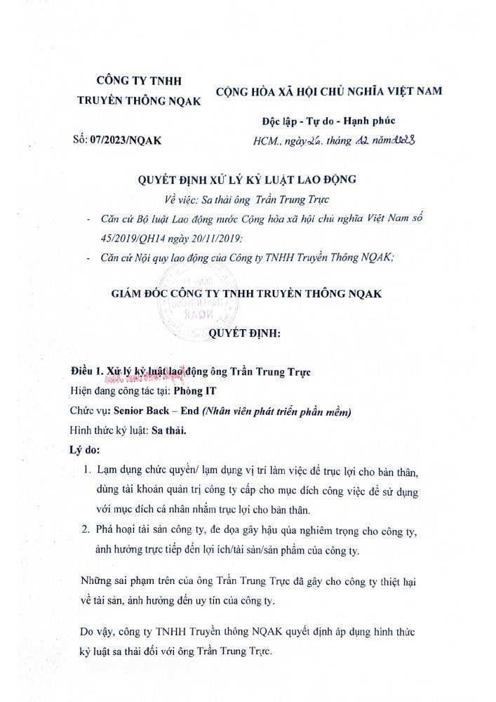 HR QUYET DINH SA THAI NHAN VIEN TRAN TRUNG TRUC doc page 0001 scaled 1