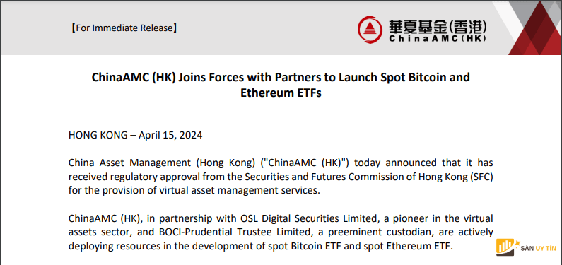 HK SEC chua co binh luan chinh thuc nao ve phe duyet hoac thong bao quy giao dich trao doi BTC va ETH giao ngay ETF