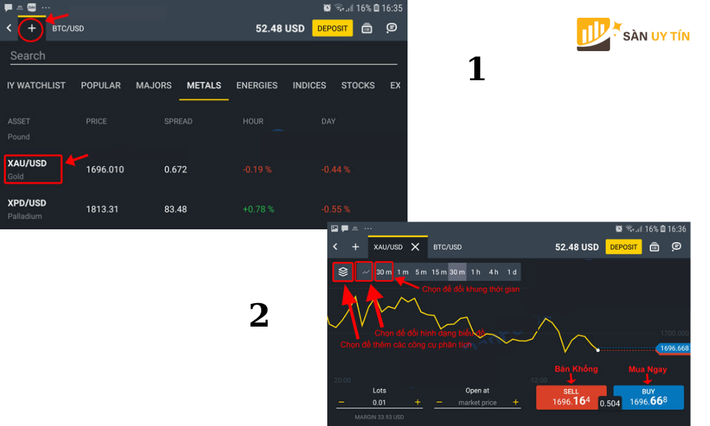 Buoc 2 Mo man hinh giao dich vang XAUUSD