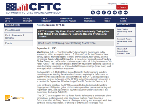 CFTC dua ra thong bao cao buoc My Forex Funds da lua dao hon 300 trieu USD