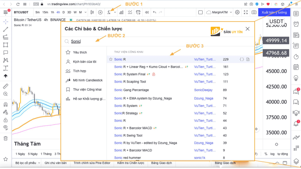 Cach cai dat Sonic R tren TradingView